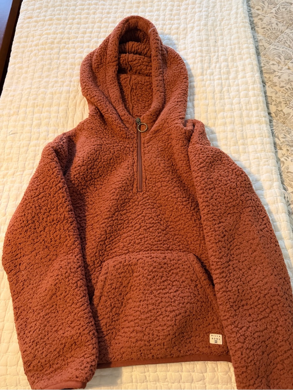 Girls Medium Cozy Rust Sherpa Half-Zip Hoodie